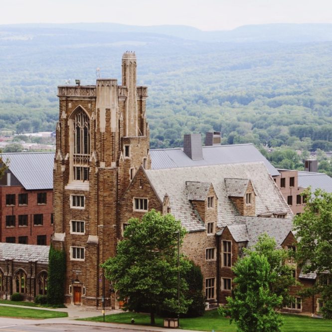 Cornell University Ithaca Tall Building and Green Trees