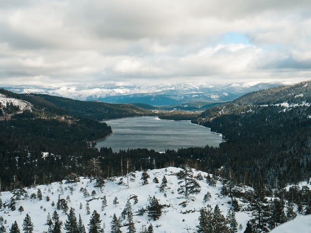 Donner Lake Truckee CA View of Lake with Snow